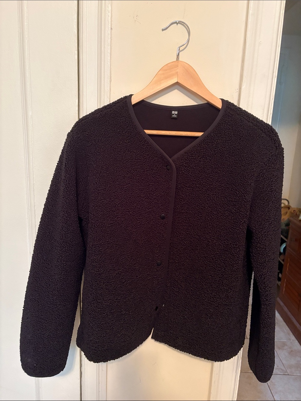 Uniqlo Black Teddy Sherpa Snap-Front Jacket